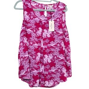 NWT Juicy Couture Women's XL Cutaway Woven Tank Top Mulberry Floral Rhinestones